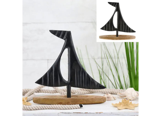 Großes Schwarz-Mango-farbenes Segelboot, ca. 25cm Höhe: Nautik-Deko-Highlight TK Gruppe® Grosshandel 