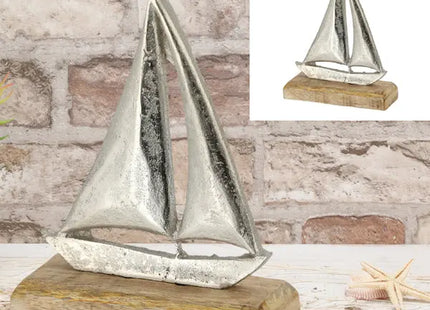 Großes Segelboot aus Silber auf Standfuß, Maritime Deko, Höhe 22 cm TK Gruppe® Grosshandel 