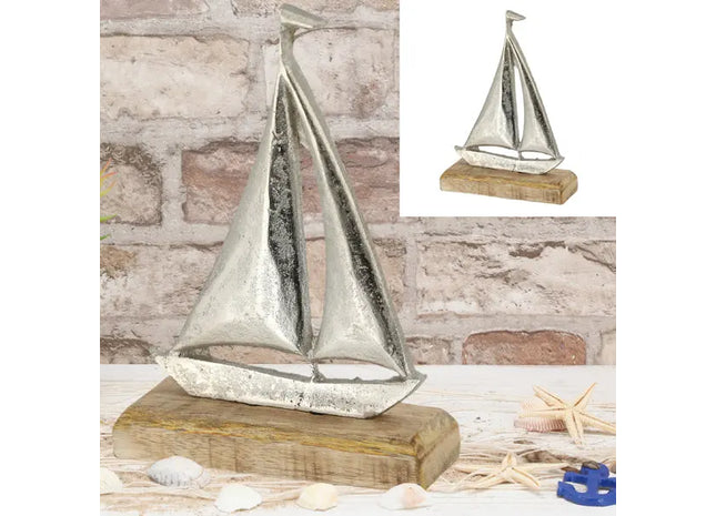 Großes Segelboot aus Silber auf Standfuß, Maritime Deko, Höhe 22 cm TK Gruppe® Grosshandel 