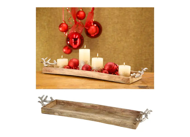 Großes Serviertablett mit Geweihgriffen - Elegantes Design, ca. 70x18cm TK Gruppe® Grosshandel 