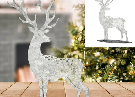 Großes Stehendes Rentier in Silber, 42x56 cm – Elegante Weihnachtsdeko TK Gruppe® Grosshandel 