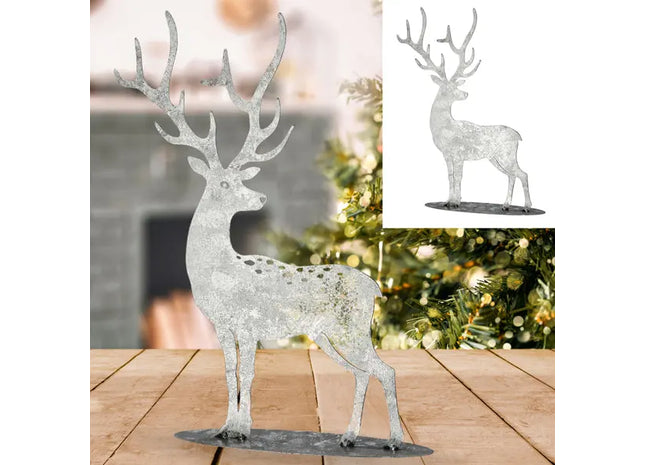Großes Stehendes Rentier in Silber, 42x56 cm – Elegante Weihnachtsdeko TK Gruppe® Grosshandel 