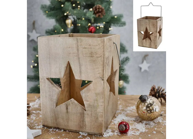 Großes Stern-Windlicht aus Mangoholz, ca. 17x24 cm – Stilvolle Dekoleuchte TK Gruppe® Grosshandel 