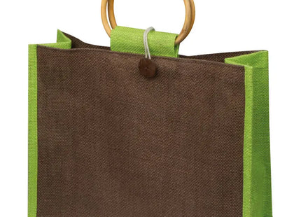 Grüne Jutetasche mit Bambusgriffen - Umweltfreundliche Tragetasche, Stilvoll und Praktisch TK Gruppe® Grosshandel 