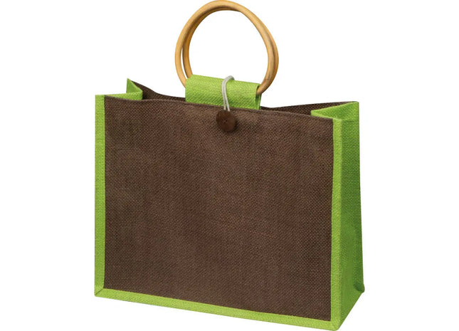 Grüne Jutetasche mit Bambusgriffen - Umweltfreundliche Tragetasche, Stilvoll und Praktisch TK Gruppe® Grosshandel 