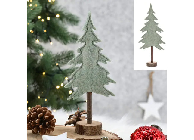 Grüner Filz-Tannenbaum auf Holzfuß - 24cm Höhe - Weihnachtsdekoration TK Gruppe® Grosshandel 