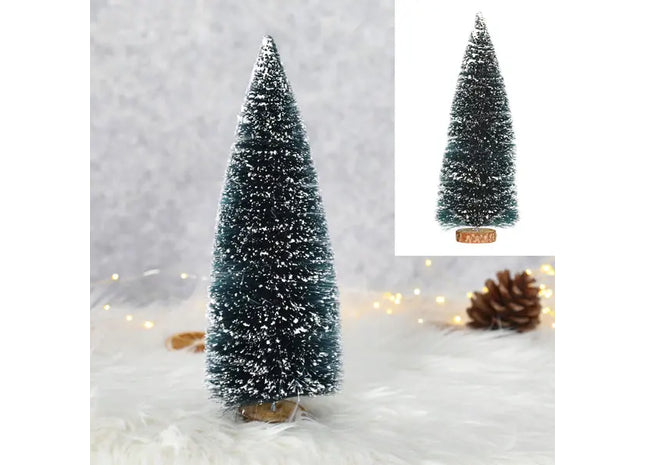 Grüner Weihnachtsbaum mit Holzfuß und Schnee-Effekt, Ca. 30cm Hoch TK Gruppe® Grosshandel 