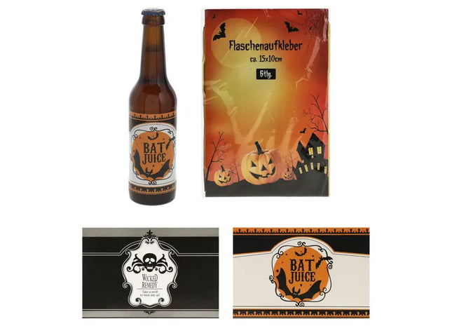 Gruselige Flaschenetiketten, 6 Stück, Ca. 15x10cm TK Gruppe® Grosshandel 
