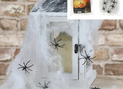 Gruselige künstliche Spinnennetz-Deko, 40g, inklusive 6 Spinnen – Ideal für Halloween TK Gruppe® Grosshandel 