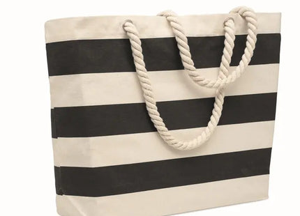 HEAVEN STRIPE Strandtasche aus Baumwolle, 220 g, Schwarz gestreift, robust & chic TK Gruppe® Grosshandel 