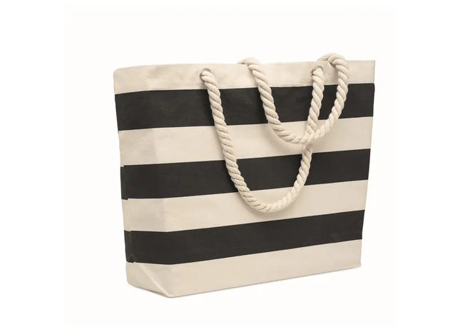 HEAVEN STRIPE Strandtasche aus Baumwolle, 220 g, Schwarz gestreift, robust & chic TK Gruppe® Grosshandel 