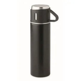 HELSINKI Doppelwandiges Edelstahl-Set, Schwarz, Thermoflasche & Becher TK Gruppe® Grosshandel 