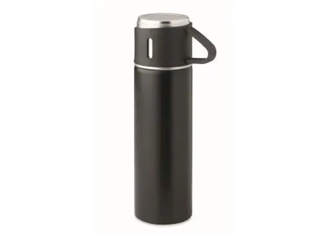 HELSINKI Doppelwandiges Edelstahl-Set, Schwarz, Thermoflasche & Becher TK Gruppe® Grosshandel 