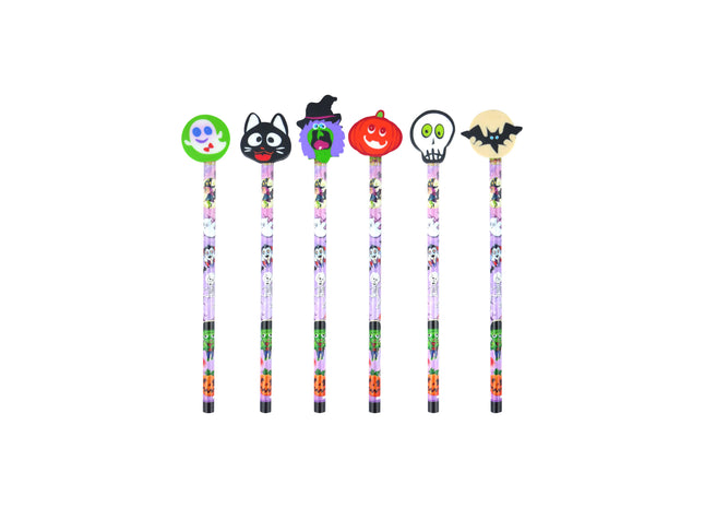 Halloween Bleistift mit Radiergummi oben – 6 sortierte Motive, Partyzubehör TK Gruppe® Grosshandel 