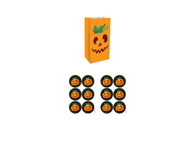 Halloween-Kurbis-Tüten mit Aufklebern, 13 x 25 x 8 cm – perfekt für Spaß und Geschenke TK Gruppe® Grosshandel 