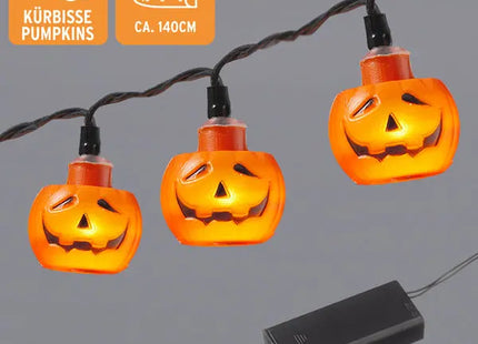Halloween LED Kürbis-Lichterkette, 10 Leuchten, Ca. 140 cm Länge TK Gruppe® Grosshandel 