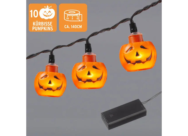 Halloween LED Kürbis-Lichterkette, 10 Leuchten, Ca. 140 cm Länge TK Gruppe® Grosshandel 