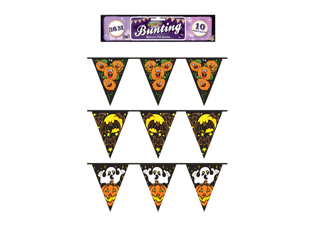 Halloween-Wimpelkette – 3,6 m mit 10 PVC-Luftschlangen 23 cm x 30 cm, verschiedene Designs für Party-Dekoration TK Gruppe® Grosshandel 