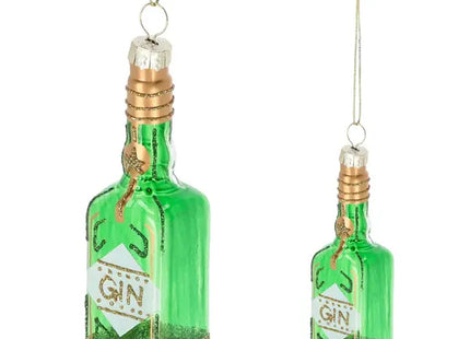 Handgefertigter Glas-Christbaumschmuck - Gin Flasche mit Glitzer, ca. 10cm Höhe, Festliche Weihnachtsdeko TK Gruppe® Grosshandel 