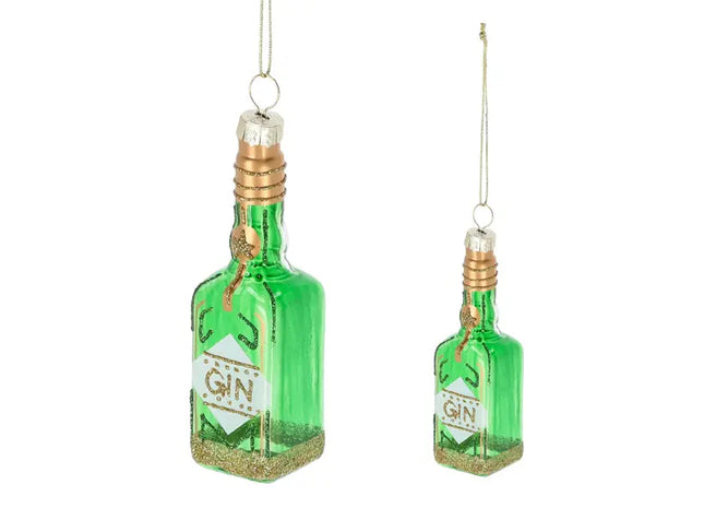 Handgefertigter Glas-Christbaumschmuck - Gin Flasche mit Glitzer, ca. 10cm Höhe, Festliche Weihnachtsdeko TK Gruppe® Grosshandel 