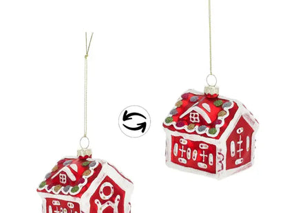 Handgefertigter Glas-Christbaumschmuck Lebkuchenhaus - Set aus 2, 7x8cm, Weihnachtsdeko TK Gruppe® Grosshandel 