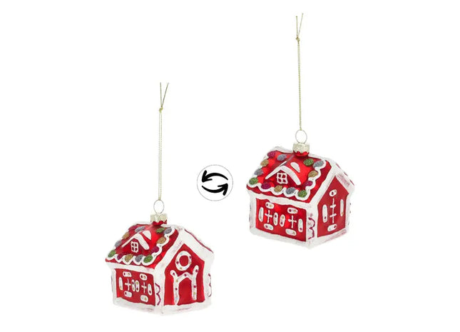 Handgefertigter Glas-Christbaumschmuck Lebkuchenhaus - Set aus 2, 7x8cm, Weihnachtsdeko TK Gruppe® Grosshandel 
