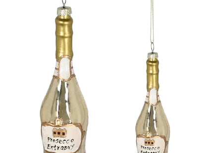 Handgefertigter Glas-Christbaumschmuck - Prosecco Flasche, ca. 15cm Höhe, Festliche Weihnachtsdeko TK Gruppe® Grosshandel 