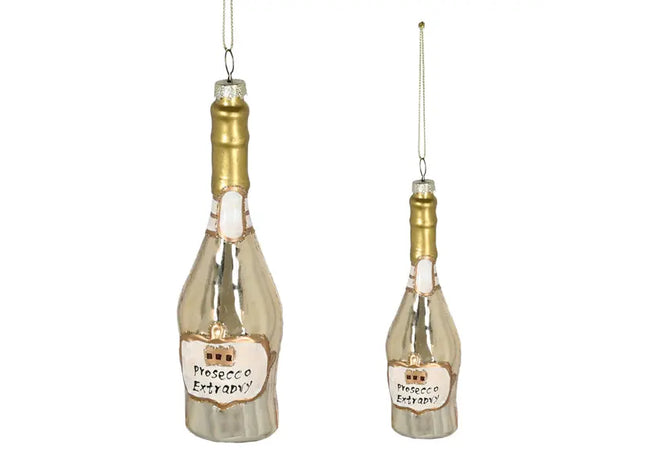 Handgefertigter Glas-Christbaumschmuck - Prosecco Flasche, ca. 15cm Höhe, Festliche Weihnachtsdeko TK Gruppe® Grosshandel 