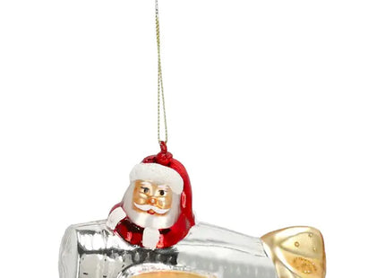 Handgefertigter Glas-Christbaumschmuck - Santa im Flugzeug, ca. 12cm Länge, Festliche Weihnachtsdeko TK Gruppe® Grosshandel 