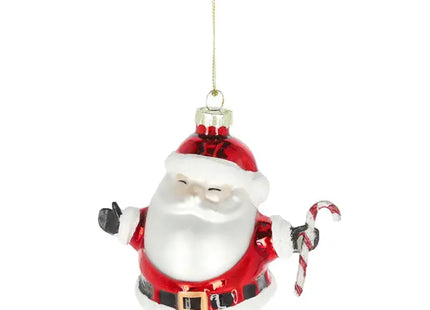 Handgefertigter Glas-Christbaumschmuck - Santa mit Zuckerstange, ca. 12cm Höhe, Festliche Weihnachtsdeko TK Gruppe® Grosshandel 