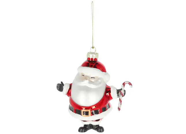 Handgefertigter Glas-Christbaumschmuck - Santa mit Zuckerstange, ca. 12cm Höhe, Festliche Weihnachtsdeko TK Gruppe® Grosshandel 