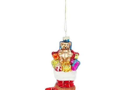 Handgefertigter Glas-Christbaumschmuck - Stiefel mit Geschenken, ca. 12cm Höhe, Festliche Weihnachtsdeko TK Gruppe® Grosshandel 
