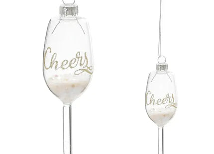 Handgefertigter Glas-Christbaumschmuck - Wein Glas mit Glitzer, ca. 14cm Höhe, Festliche Weihnachtsdeko TK Gruppe® Grosshandel 