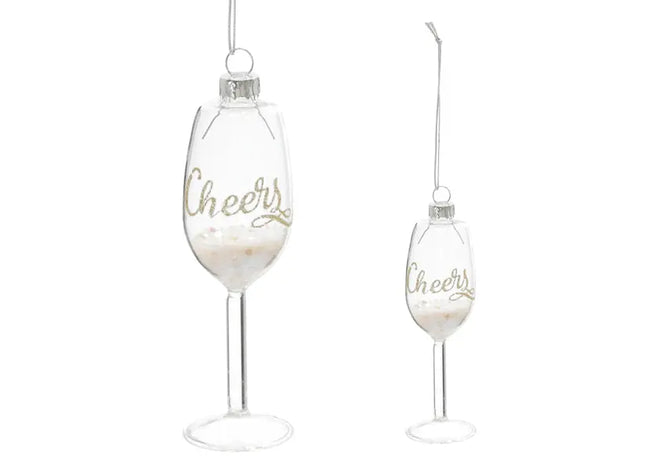 Handgefertigter Glas-Christbaumschmuck - Wein Glas mit Glitzer, ca. 14cm Höhe, Festliche Weihnachtsdeko TK Gruppe® Grosshandel 