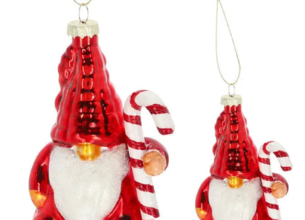 Handgefertigter Glas-Christbaumschmuck - Wichtel mit Zuckerstange, ca. 12cm Höhe, Festliche Weihnachtsdeko TK Gruppe® Grosshandel 