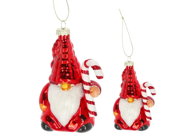 Handgefertigter Glas-Christbaumschmuck - Wichtel mit Zuckerstange, ca. 12cm Höhe, Festliche Weihnachtsdeko TK Gruppe® Grosshandel 