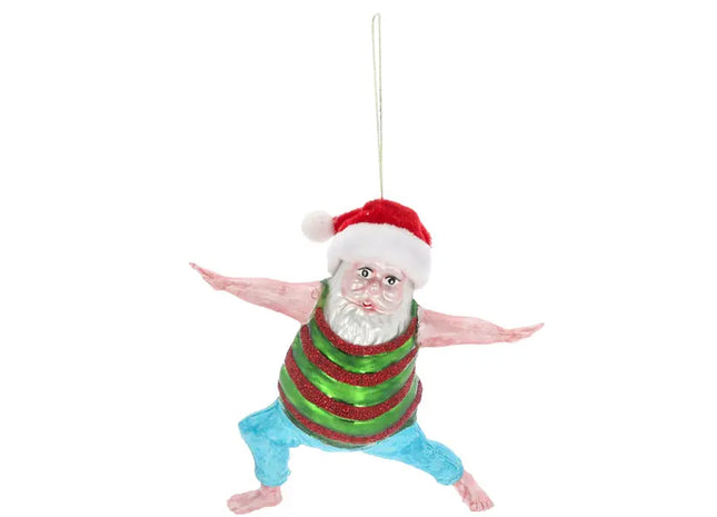 Handgefertigter Glas-Christbaumschmuck - Yoga Santa, ca. 14cm Höhe, Festliche Weihnachtsdeko TK Gruppe® Grosshandel 