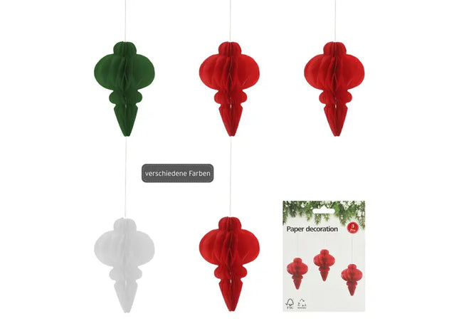 Hängedekoration Ornament Honeycomb, 3 Farben, 3er Set, ca. 8cm Höhe - Perfekte Partydekoration TK Gruppe® Grosshandel 