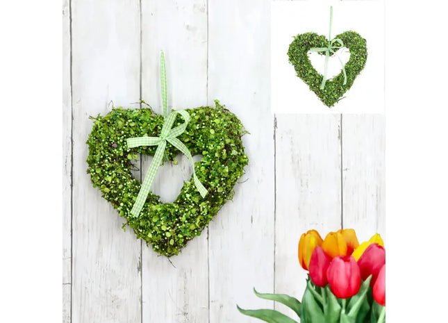 Hängendes Moosherz mit Blüten, Klein, 21 cm - Romantischer Wandschmuck TK Gruppe® Grosshandel 