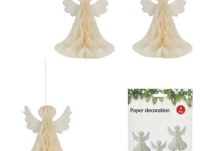 Hänger Engel Honeycomb, weiß, 3er Set – Weihnachtliche Dekoration, ca. 12cm hoch TK Gruppe® Grosshandel 