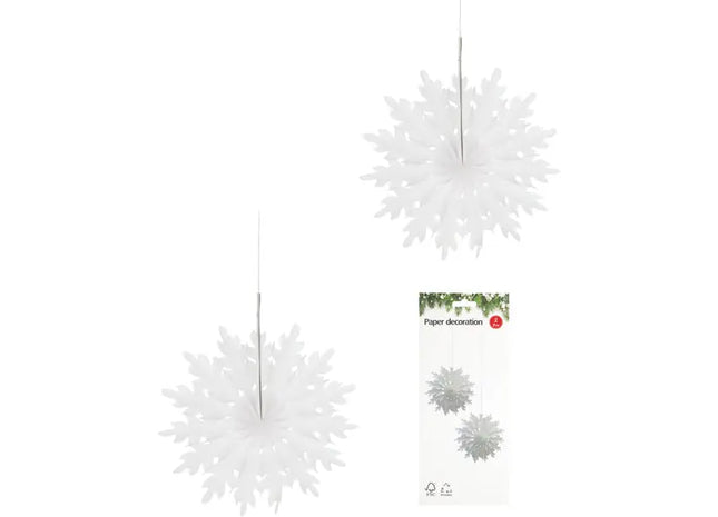 Hänger Schneeflocke Honeycomb, weiß, 2er Set – Winterliche Dekoration, ca. 20cm Durchmesser TK Gruppe® Grosshandel 