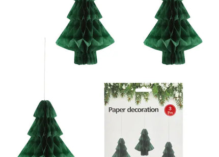 Hänger Tannenbaum Honeycomb, grün, 3er Set – Festliche Weihnachtsdekoration TK Gruppe® Grosshandel 