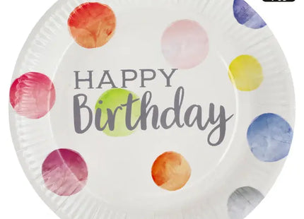 Happy Birthday Pappteller mit Punkten, 8 Stück, Ø 23cm - Ideal für Partys TK Gruppe® Grosshandel 