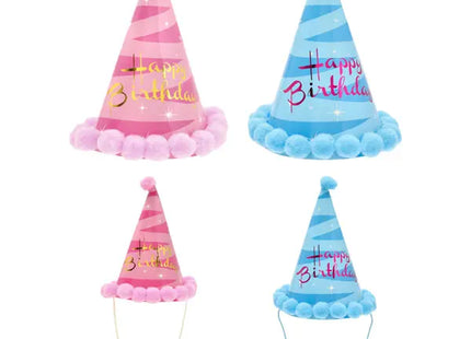 Happy Birthday Partyhüte mit POMPOM, 2er Set, Festliches Design, 19cm TK Gruppe® Grosshandel 
