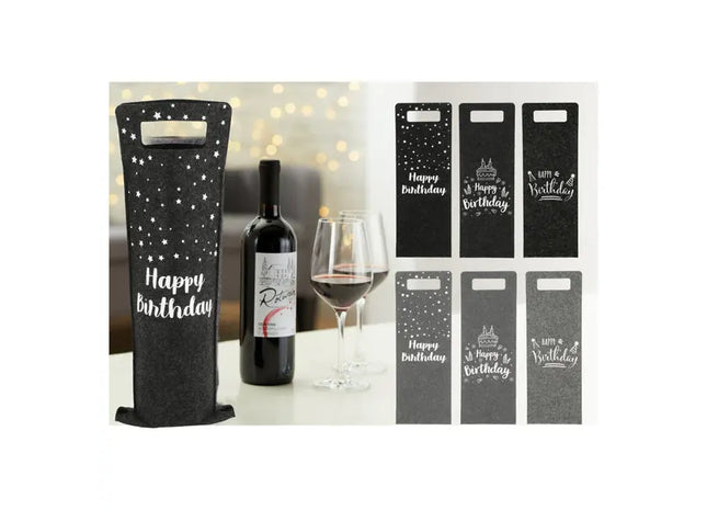 Happy Birthday Weinflaschentaschen aus Filz - Set aus 6 Festlichen Hüllen TK Gruppe® Grosshandel 