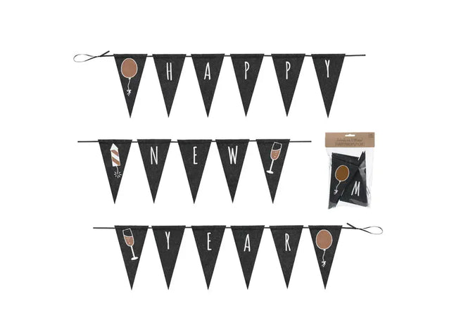 Happy New Year Filzgirlande, Festliche Dekoration, Ca. 280cm Länge - Feierliches Ambiente TK Gruppe® Grosshandel 