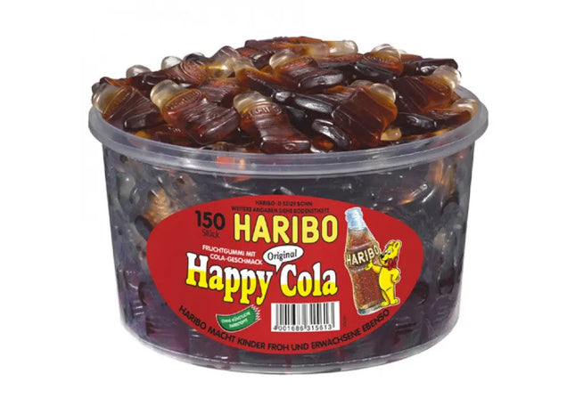 Haribo Glückliche Cola Runde Dose - 150 Sprudelnde Cola-Gummis TK Gruppe® Grosshandel 