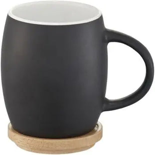 Hearth 400 ml Keramiktasse mit Holzuntersetzer - Schwarz-Weiß, Hochwertiger Becher, Stilvolles Design TK Gruppe® Grosshandel 