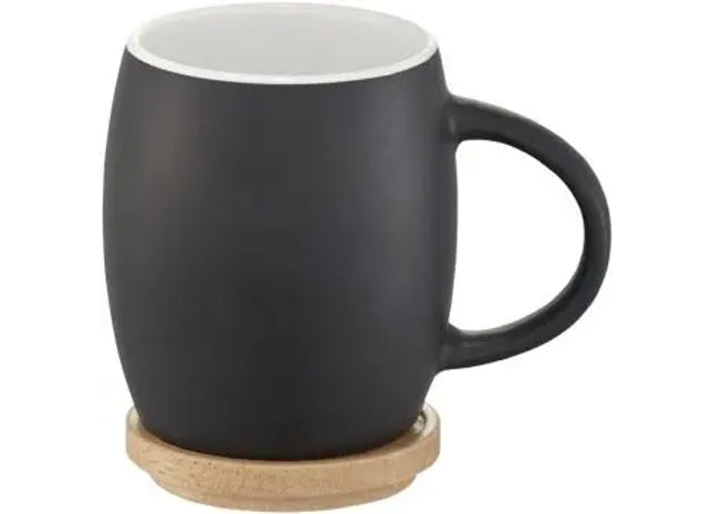 Hearth 400 ml Keramiktasse mit Holzuntersetzer - Schwarz-Weiß, Hochwertiger Becher, Stilvolles Design TK Gruppe® Grosshandel 