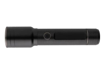 Heavy-Duty USB-Taschenlampe aus recyceltem RCS-Aluminium - Schwarz, robust und leistungsstark TK Gruppe® Grosshandel 